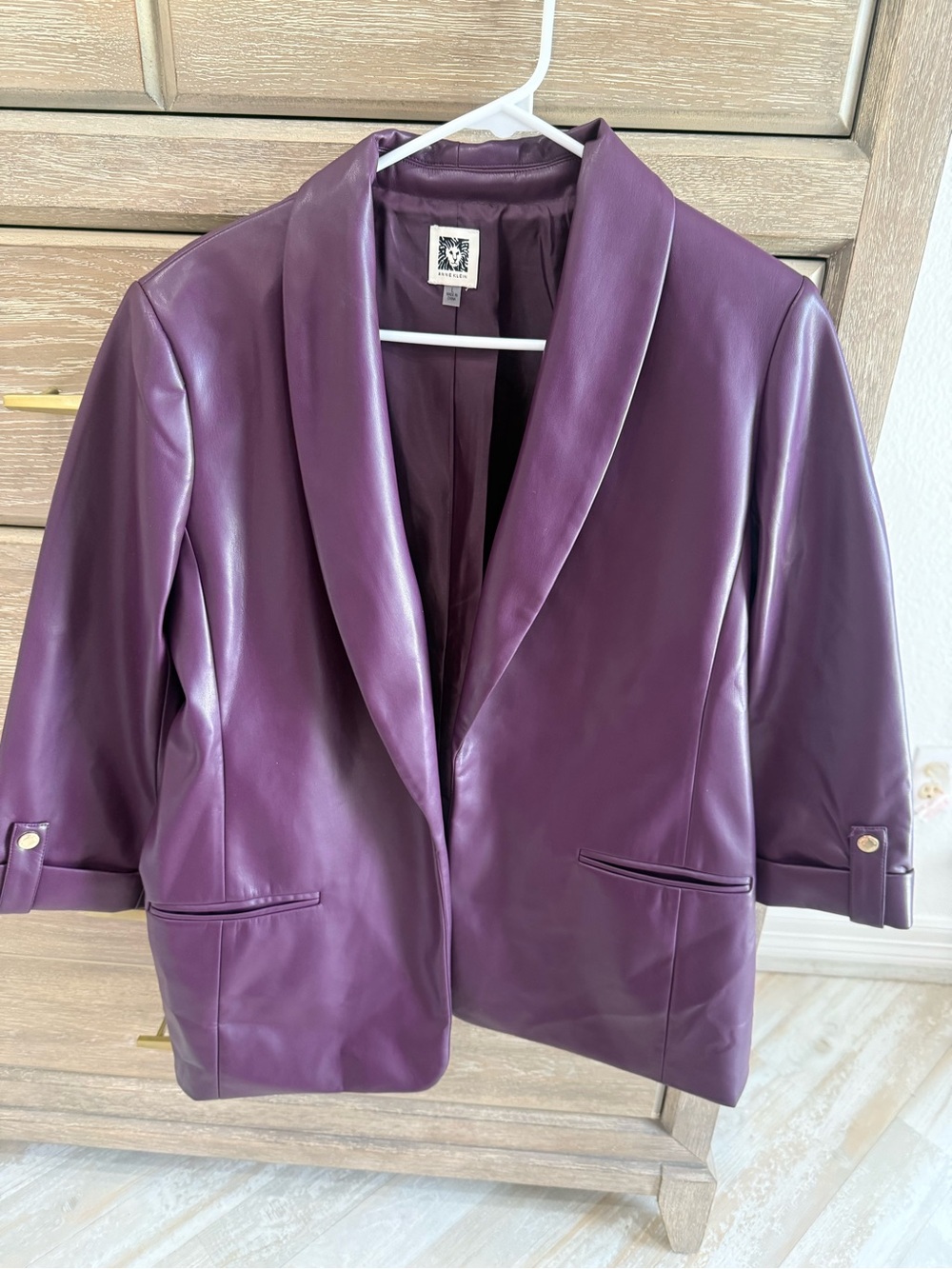 Anne Klein Plum Faux Leather Blazer Jacket